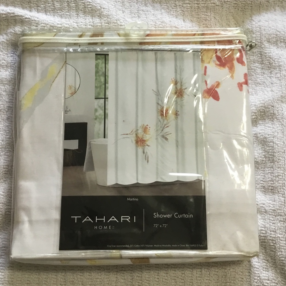 NWT Tahari Home Yellow and Orange Floral Shower Curtain - Picture 2 of 4